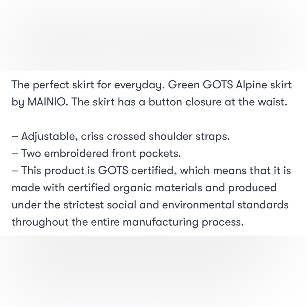 NWT MAINIO Green GOTS Organic 100% Cotton Alpine Skirt Y5/6 - Picture 13 of 14